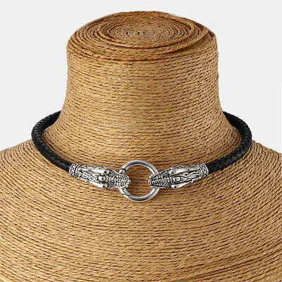 Buy Genuine Leather Choker Necklace Antique Silver Dragon Collar / Choker Jewellery • 5.99£