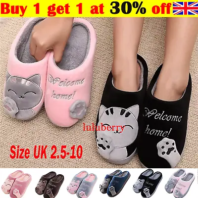Buy Mens/Womens Winter Slippers Plush Warm Cute Cat Fur Lined Indoor Home Shoes UK • 8.95£