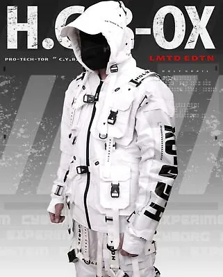 Buy Men's Techwear White Jacket Hoodie Full Zip Buckle Holygrail H.G.B-0X/WHT • 261.49£