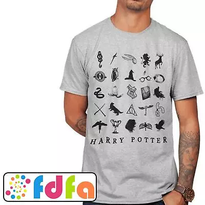 Buy Officially Licensed Harry Potter Icons Grey T-Shirt Unisex Adults New • 10.19£