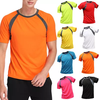 Buy Solid Color Basic Short Sleeve Gym Tee Cool Dry Tops Sports T Shirts Pullover UK • 11.03£