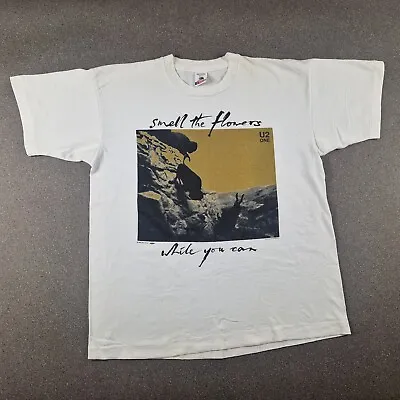 Buy U2 One Shirt Mens Extra Large White Smell The Flowers While You Can Tour 90s Vtg • 55£