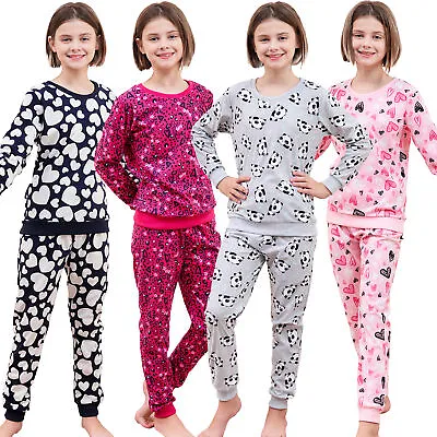 Buy Girls Fleece Pyjamas Supersoft Cosy Set Long Sleeve Hearts Nightwear 4-13 Years • 8.99£