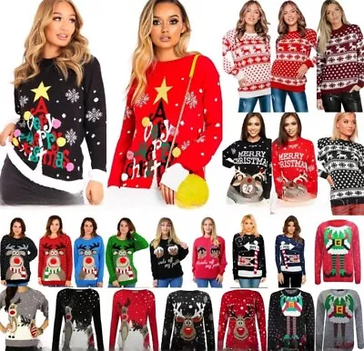 Buy Ladies Women Girls Xmas Christmas Novelty Long Sleeve Jumper Sweater Rudolph Top • 13.90£