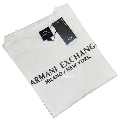 Buy Armani Exchange Milano NY Logo Men's Cotton Short Sleeve Crew Neck T-Shirt_White • 27.99£