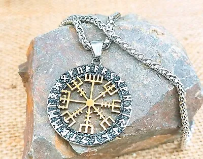 Buy Vegvisir Necklace Viking Compass Norse Runes Pendant, Vikings Protection Amulet • 13.95£