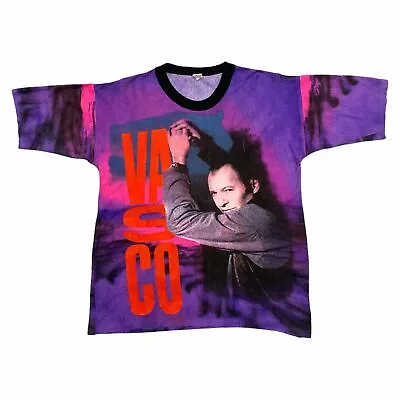 Buy Vasco Rossi All Over Print Tshirt | Vintage 90s Italian Pop Rock Music Large VTG • 130£