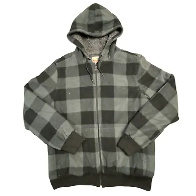 Buy Mossimo Supply Grey Jacket Check Sherpa Fleece Hooded Mens Medium • 24.99£