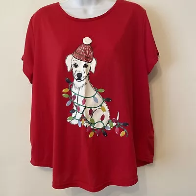 Buy Ladies Time To Dream Size 8/10 Red Oversized Pyjama Top/Dog & Christmas Lights • 4£