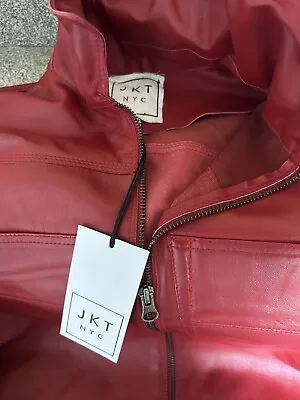Buy NYC JKT Hayden Red Leather Jacket Size M MEDIUM BNWT $455 NEW Vintage Look Crop • 250£