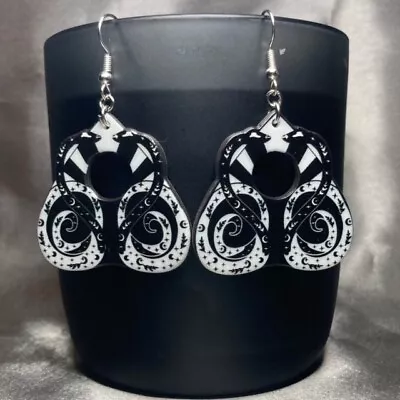 Buy Handmade Silver Black White Planchette Earrings Gothic Gift Jewellery Women  • 4.50£