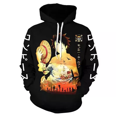 Buy Anime One Piece Hoodie Men Luffy Print Pullover Long Sleeve Tops Clothes Costume • 20.36£