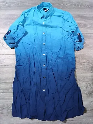 Buy Swim Cover Up Womens Medium 10-12 Tall Button Up High Quality Blue Sheer Shirt • 16.36£