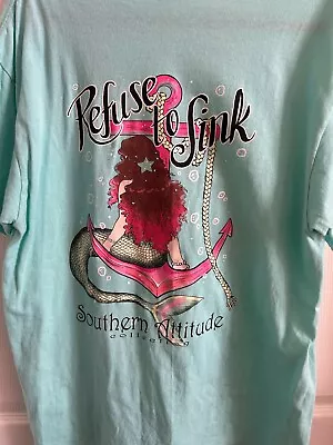 Buy Southern Attitude Collection Womans Aqua T-shirt Refuse To Sink Mermaid  Size L • 11.02£