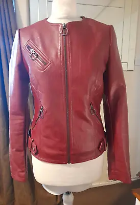 Buy Womens  Red Faux Leather Jacket Size Uk 10  Womens Full Zip Biker • 19.99£