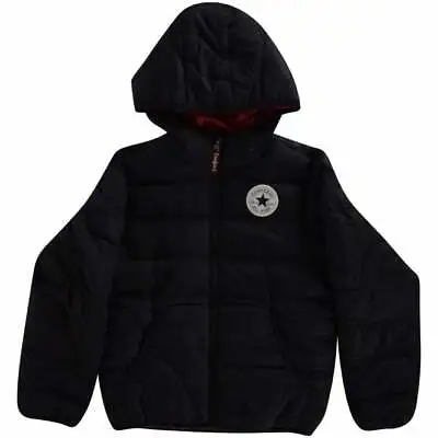 Buy CONVERSE JUNIOR Black Hooded Puffer Jacket Age 12-13 152-158cm LN001 TT 20 • 54.99£
