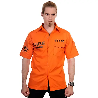 Buy Banned Apparel Alcatraz Orange Button Up Shirt Prison Alternative Clothing • 28.43£