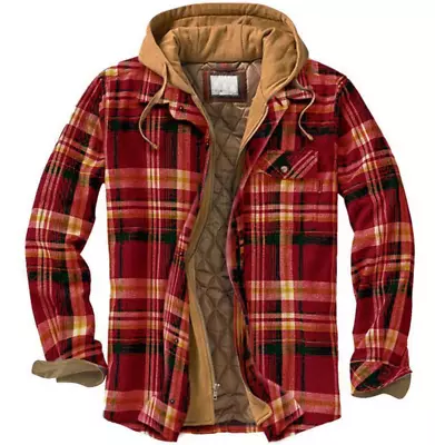 Buy Men Plaid Work Jacket Flannel Shirt Lumberjack Sherpa Hoodie Hooded Warm • 44.38£