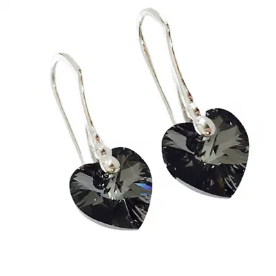 Buy Heart Earring Jewellery Black 925 Silver Night Made With Austrian Crystals • 15.50£