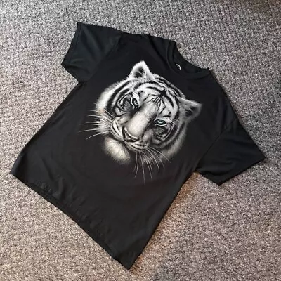Buy Black White Tiger Nature Graphic T-shirt Large • 14.99£