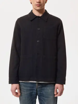 Buy NUDIE JEANS Barney Worker Jacket Mens  100% Organic Cotton Chore Shirt Black M • 34.99£