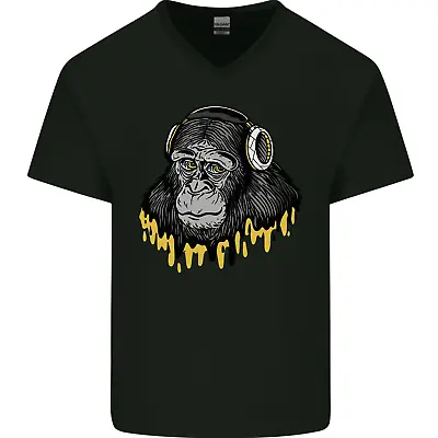 Buy Monkey DJ Headphones Music Mens V-Neck Cotton T-Shirt • 9.99£