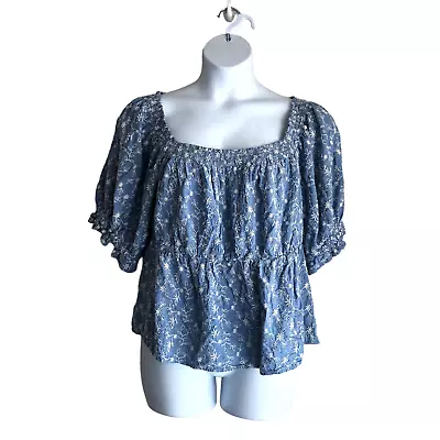 Buy Old Navy Women's Boho Blouse Plus 3X Embroidered Blue Peasant Cottage Smocked • 29.54£