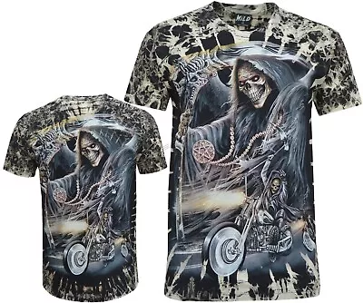 Buy Grim Reaper Ghost Biker Glow In Dark Skull Axe 100% Cotton Tye Dye T-Shirt M-4XL • 14.99£