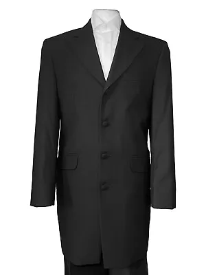 Buy Black Prince Edward Jacket Mens Plain Funeral 3/4 Long Length Ex Hire Pre Loved • 29.50£