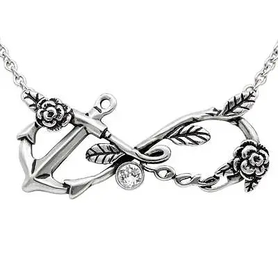 Buy Controse Rockabilly Infiniti Symbol Love Anchor Rose CZ Pendant Necklace CN167 • 26.33£