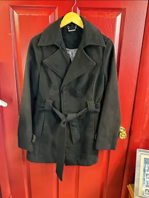 Buy JouJou Coat Size Medium Black Pea Coat Women’s Jacket Buttons Pockets Belt • 26.59£