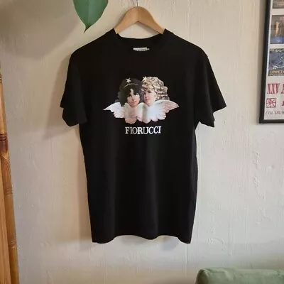 Buy Fiorucci Black Classic Cherub Print Short Sleeve Crew Neck T Shirt Size Medium • 35£