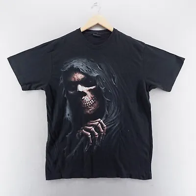 Buy Spiral T Shirt Large Black Graphic Print Grim Reaper Gothic Horror Double Sided • 9.99£