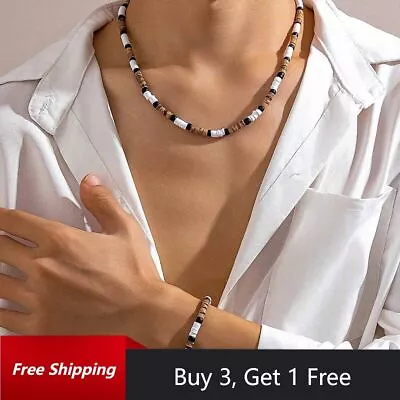 Buy Mens Wooden Beaded Necklace Bracelet Jewellery Sets Bohemian Boho Beach Gifts • 4.74£
