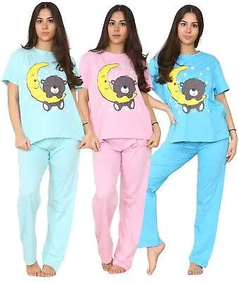 Buy Ladies Pyjama Set Stars Moon Teddy Short Sleeve Cotton Loungewear PJs M To XXL • 14.95£