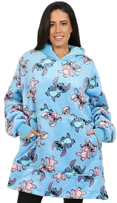 Buy Ladies Disney Stitch And Angel Oversized Fleece Blanket Hoodie One Size W23 • 25.99£
