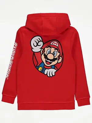 Buy Super Mario Red Front Pocket Cotton Rich Logo Hoodie Pullover Size 9-10 Years • 14£