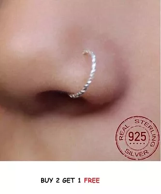 Buy Nose Hoop Helix Twisted Cut 925 Sterling Silver Body Piercing Nose Ring Small • 3.49£