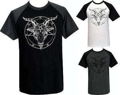 Buy Mens Baphoment Raglan T-Shirt Pentagram Satanic Occult Church Of Satan Goat Goth • 21.95£