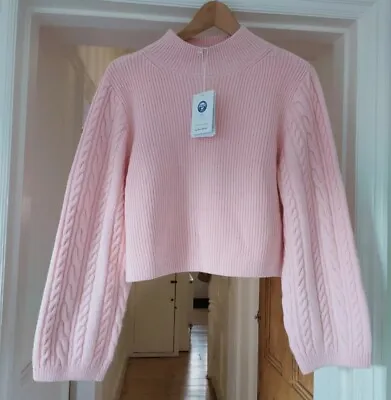 Buy Other Stories Jumper Wool Blend Boxy Cable Knit Mock Neck Sweater S M L Pink • 48£