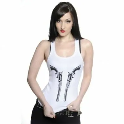 Buy Toxico Pistols White Ribbed Beater Vest, Alternative Gothic Wear, Official Merch • 13£