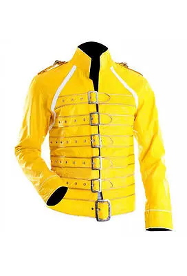 Buy Men's Unique Freddie Mercury Wembley Yellow Genuine Faux Leather Concert Jacket • 67.99£