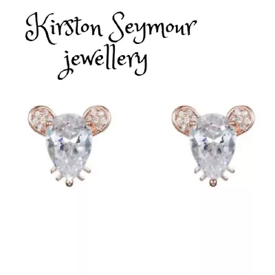 Buy Mouse Earrings 18k Rose Gold On 925 Stirling Silver Crystal Woman Jewellery • 5.89£