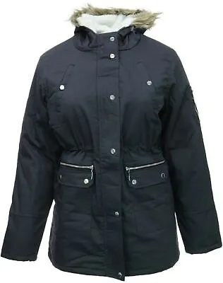 Buy Womens Blue Parka Coat Long Jacket Fleece Lined Faux Fur Trim Hood Ladies Plus • 27.16£