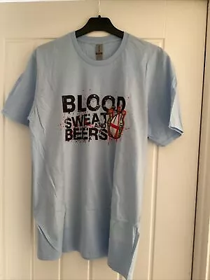 Buy Mens Funny Slogan T Shirts Medium Blue “Blood Sweat And Beers Rugby • 5.50£