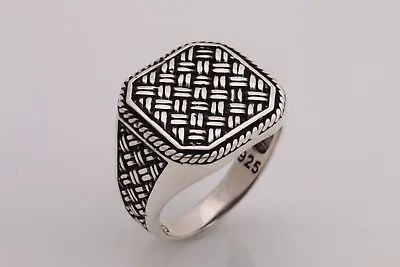 Buy Turkish Jewelry Straw Design Motif Black 925 Sterling Silver Men's Ring Size 13 • 67.49£