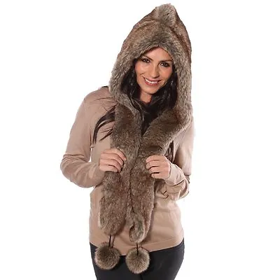 Buy Ladies Warm Winter Luxury Faux Fur Hood Hooded Scarf 3 Colours One Size • 24.99£