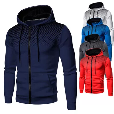 Buy Mens Zip Up Hoody Plain Hoodie Zipper Sports Jumper Hooded Coat Warm Jacket • 9.88£