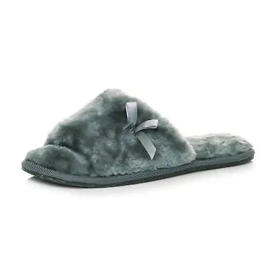 Buy Womens Ladies Flat Grip Fluffy Fur Indoor Sliders Sandals Peep Toe Slippers Size • 6.99£