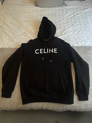 Buy Celine Loose Hoodie In Cotton Fleece Black / White • 40£